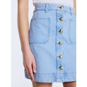 FREE ASSEMBLY Full Button Front Denim Mini Skirt Sz 2 Light Blue Wash Jeans NWT
